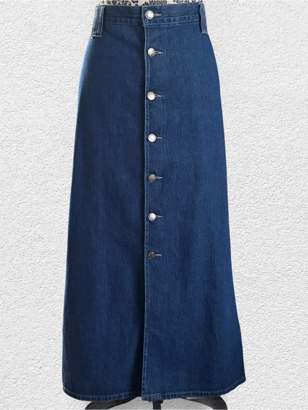 Vintage Blassport button down dark wash denim maxi skirt size 16